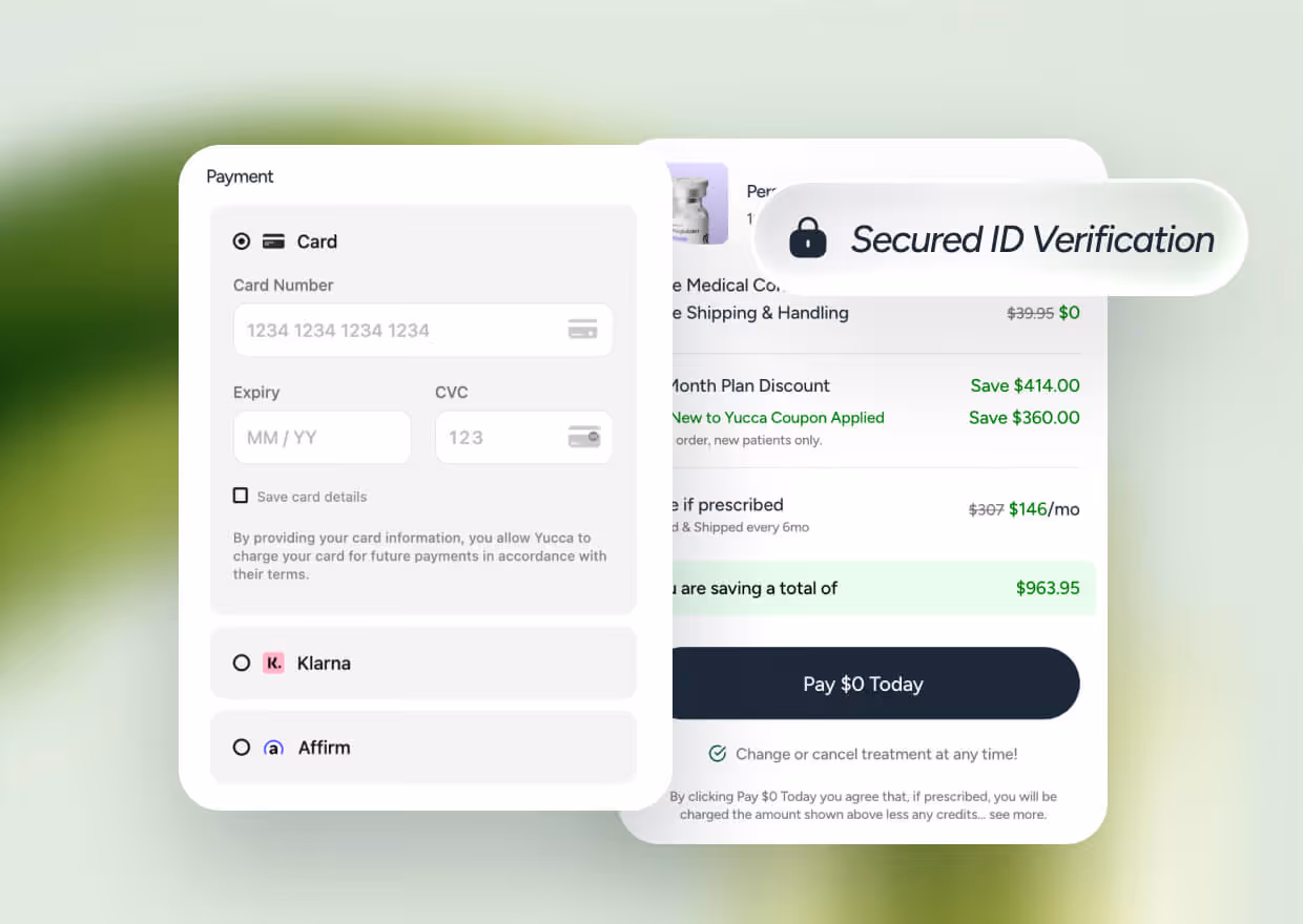 Patient completing secure checkout and identity verification with Yucca Health.