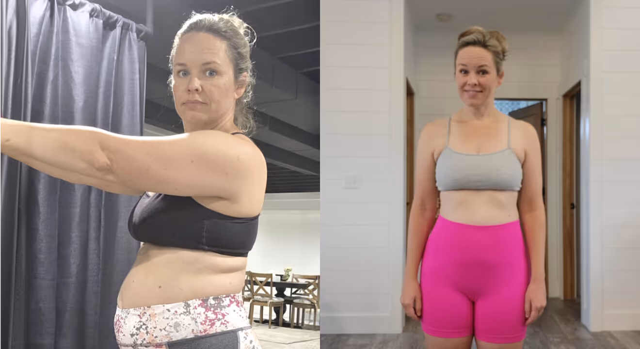 Before and after photo of Yucca Health GLP-1 patient Kim B., who lost 8 lbs in 6 weeks.