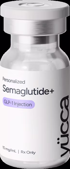 Personalized Semaglutide+ GLP-1 injection vial by Yucca Health.
