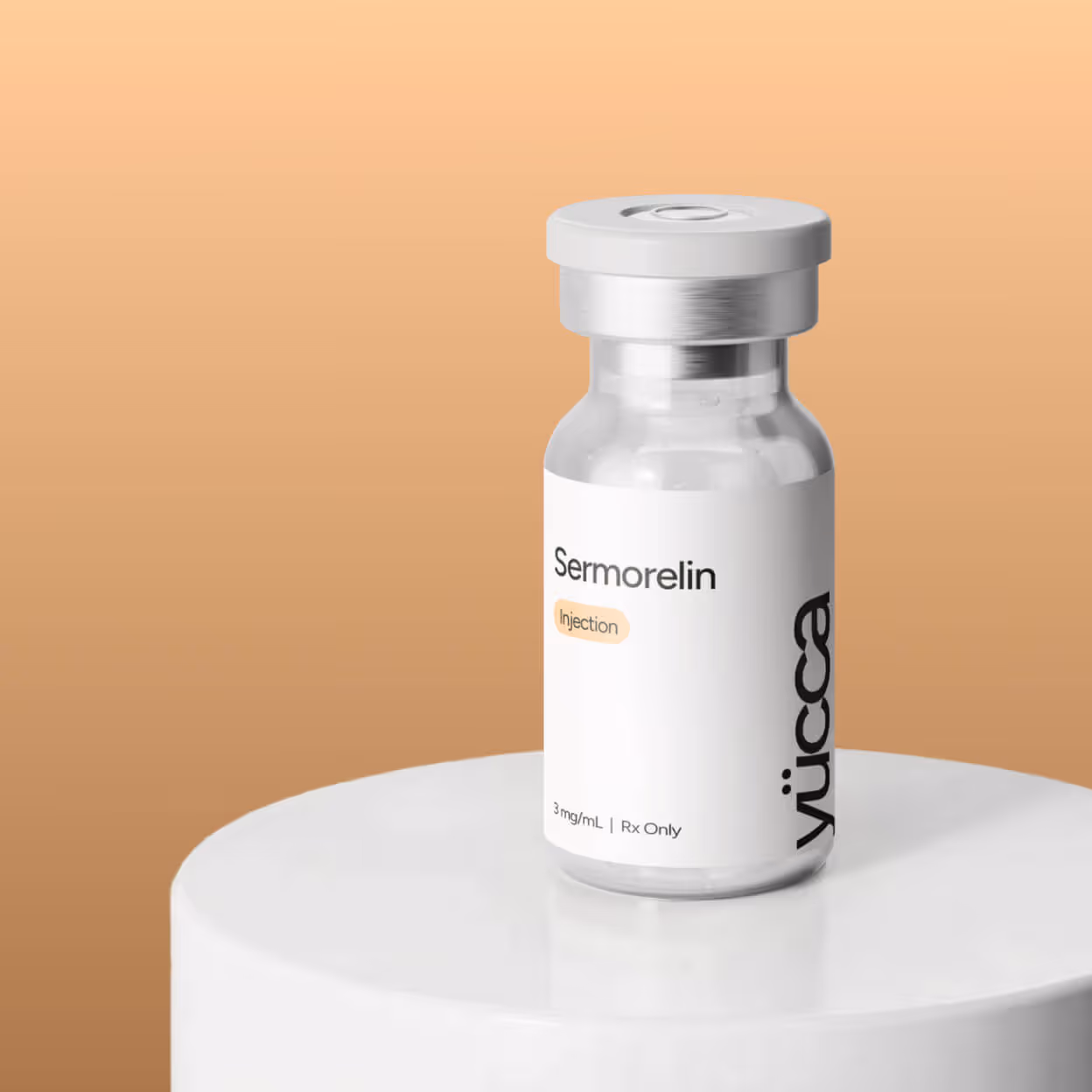 Sermorelin peptide injection vial on display — Yucca Health