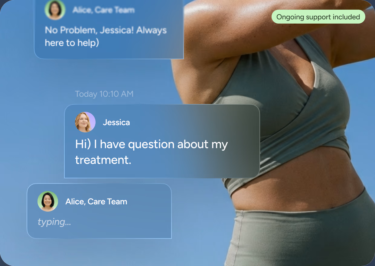 A Yucca Health patient messaging the care team, with a reply from Alice on the care team.
