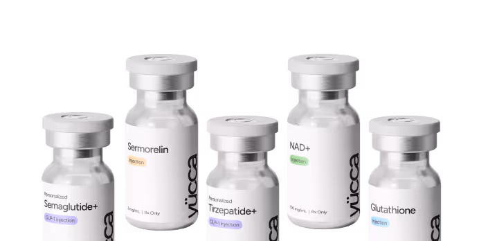 Yucca Health personalized treatment vials including semaglutide, tirzepatide, sermorelin, and NAD+